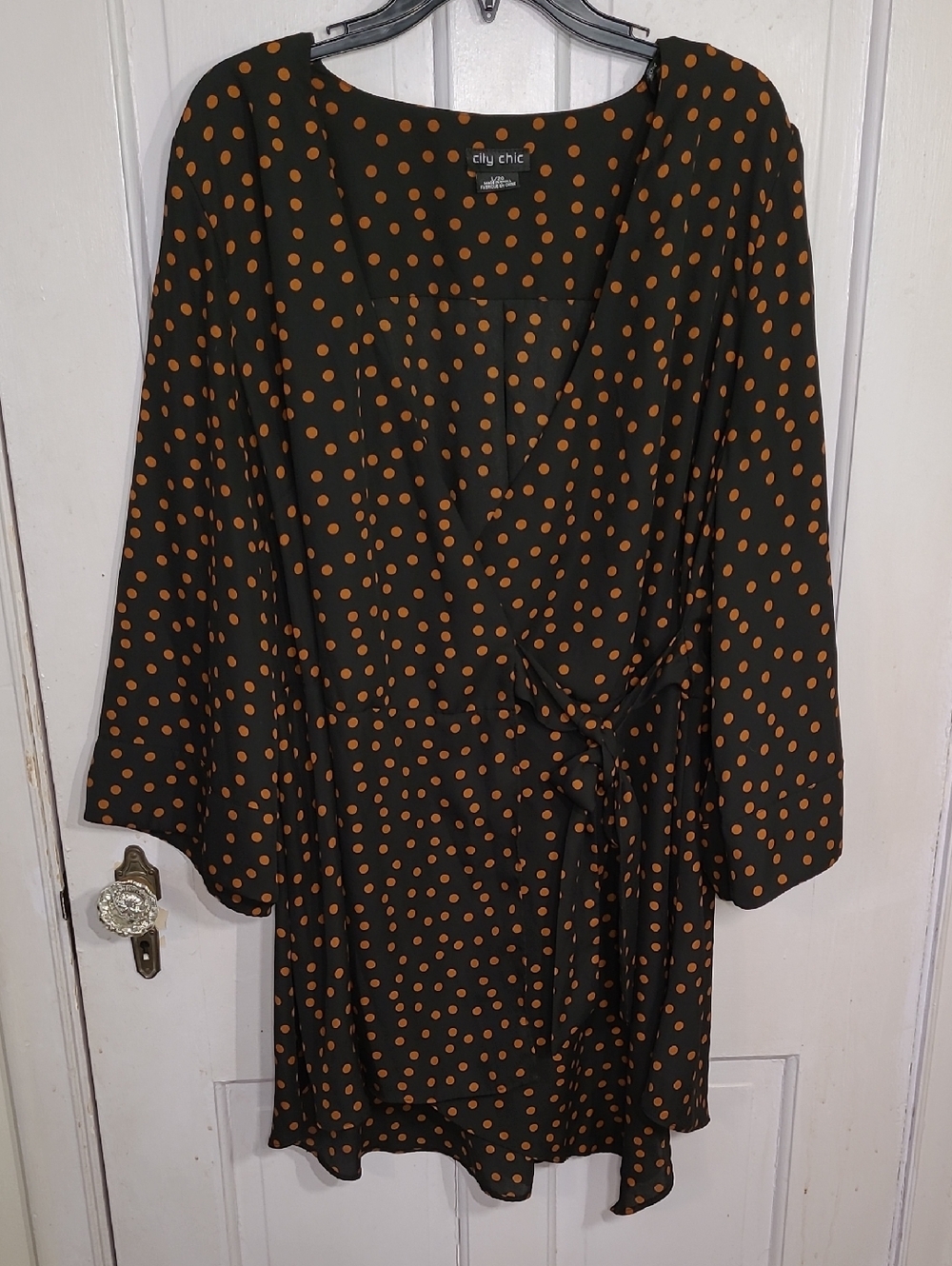 City Chic Black Wrap Dress with Rust Polka Dots Size 20